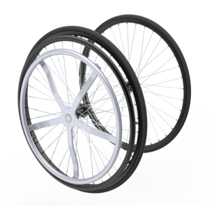 One arm drive wheel set 24'', 5 spokes silver pushrim, d 1/2" bearing, bl. alum. rim, black PU tyre
